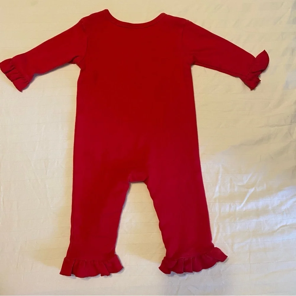 BB Boutique Merry Christmas Baby Long Sleeve Ruffle Romper Embroidery 6 Months